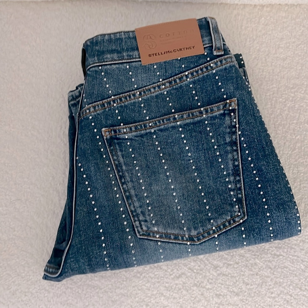 Stella McCartney Hotfix Stripe Straight Leg Jeans rhinestone-embellished